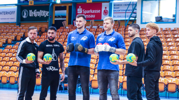 DRHV-Spieler Timo Löser und Patrick Gempp bei der Präsentation der Veranstaltung "Beat & Box" Januar 2023