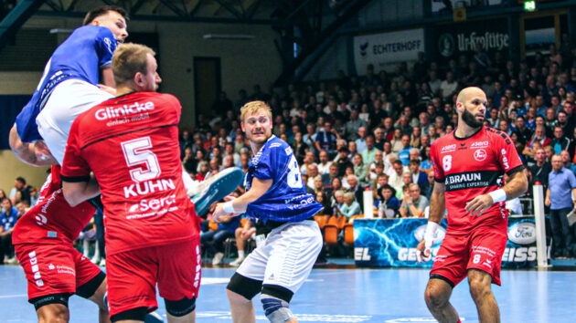 Timo Löser und Patrick Gempp im Spiel gegen die MT Melsungen DHB-Pokal Saison 2023/24